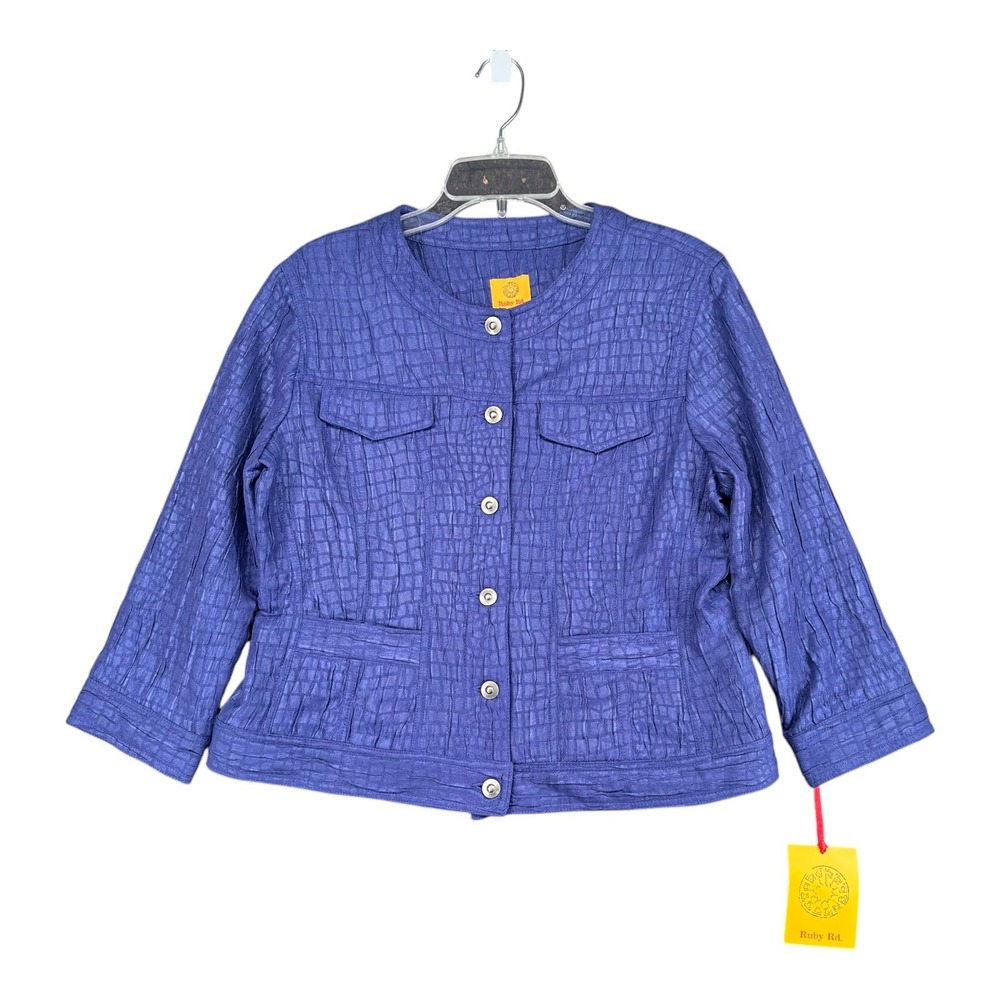 Ruby Rd NWT 14 Blue Jacket Textured Office Career Corporate Mature